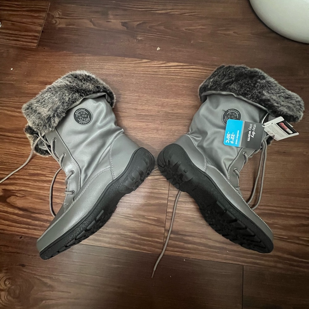 Gray Fur-Lined Winter Boots
